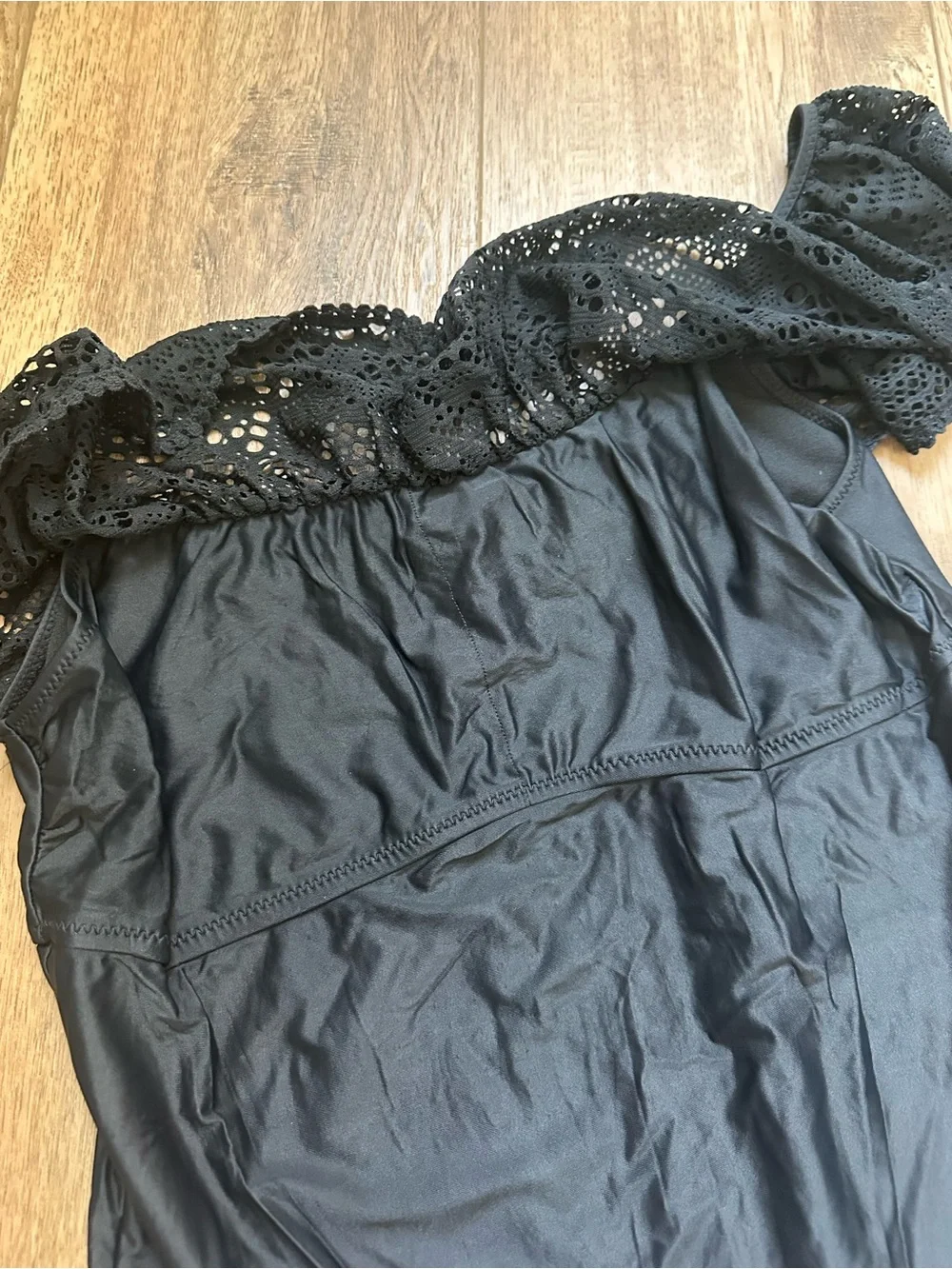 NEW! Shade & Shore Women’s One Piece Swimsuit, Solid Black, Lace Overlay, XL